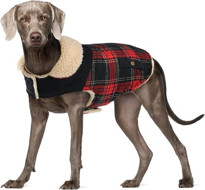 Preferhouse Winter Coat for Small and Medium Dogs, Puppy Plaid Jacket, Cotton Coat for Cold Weather, Windproof Warm Dog Garments, Pet Thickened Outfits Indoor Outdoor, Red XL