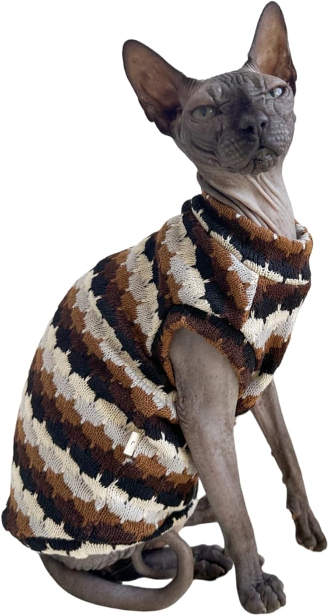 Sphynx Cat Clothes Hairless Cat Vest Elastic Cat Sweater Outfit, Pet Clothes for Sphynx Cat Coat for Cats and Small Dogs Apparel, Hairless cat Shirts Sweaters (Chestnut, X-Large)