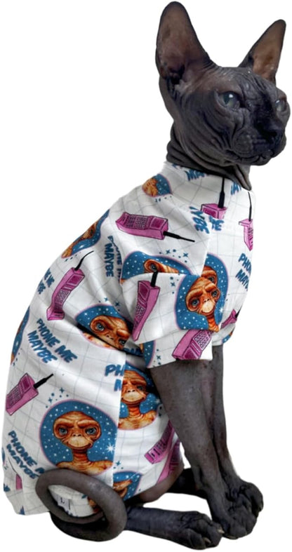 Limited Edition Sphynx Cat T-Shirts Elastic Hairless Cat Sweatshirt Pet Kitten Clothes Round Collar Kitten Shirts Vest Cats & Small Dogs Apparel (Alien, XL (10-12 lbs))