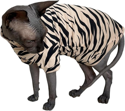 Limited Edition Sphynx Cat Cotton T-Shirts Hairless Cat Sweatshirt Pet Kitten Clothes Round Collar Kitten Shirts Vest Cats & Small Dogs Apparel (White Tiger, L (7.7-9.9 lbs))