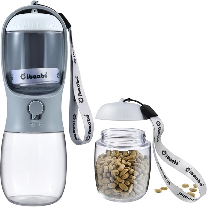 Cibaabo Dog Water Bottle with Food Container, Travel Puppy Water Bowl, Portable Pet Dispenser, Dog Stuff Accessories Items, Puppy Essentials Necessities for Yorkie Chihuahua Cat Walking and Hiking