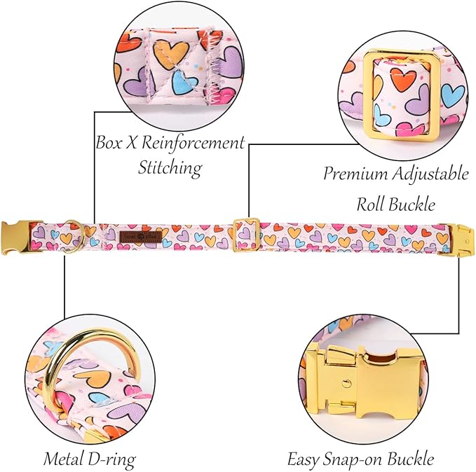 Lionet Paws Valentine's White Dog Collar, Cute Heart Dog Collar for Large Dogs, Adjustable Cotton Pet Collars for Medium Large Dogs