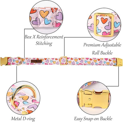 Lionet Paws Valentine's White Dog Collar, Cute Heart Dog Collar for Medium Dogs, Adjustable Cotton Pet Collars for Small Medium Dogs