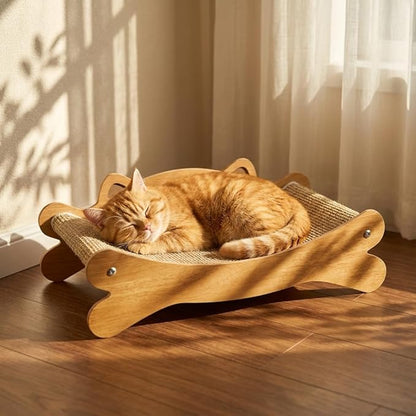 RizzQi Cat Scratcher Bed for Indoor Cats Hammock for Scratch Pad Cat Scratching Post 40 lbs Weight Capacity 23.2″ Large Cats Scratcher Lounge, Wooden Modern Cat Scratcher Furniture
