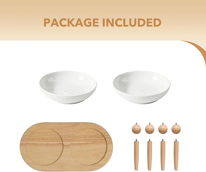 Havniva Raised Ceramic Wide Whisker Friendly Cat Dishes, Anti-Slip Food& Water Bowl with 2 Style Stand Adjustable Pet Bowl Set(2Dish+Stand, White)