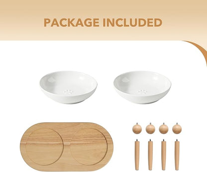 Havniva Raised Ceramic Wide Whisker Friendly Cat Dishes, Anti-Slip Food& Water Bowl with 2 Style Stand Adjustable Pet Bowl Set(2Dish+Stand, White)