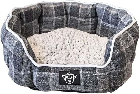 One for Pets Snuggle Pet Bed,Dog Bed, Cat Bed, Removable Washable Octagon Cuddle Bed,Anti Anxiety (Check Pattern, Large (30 Inch))