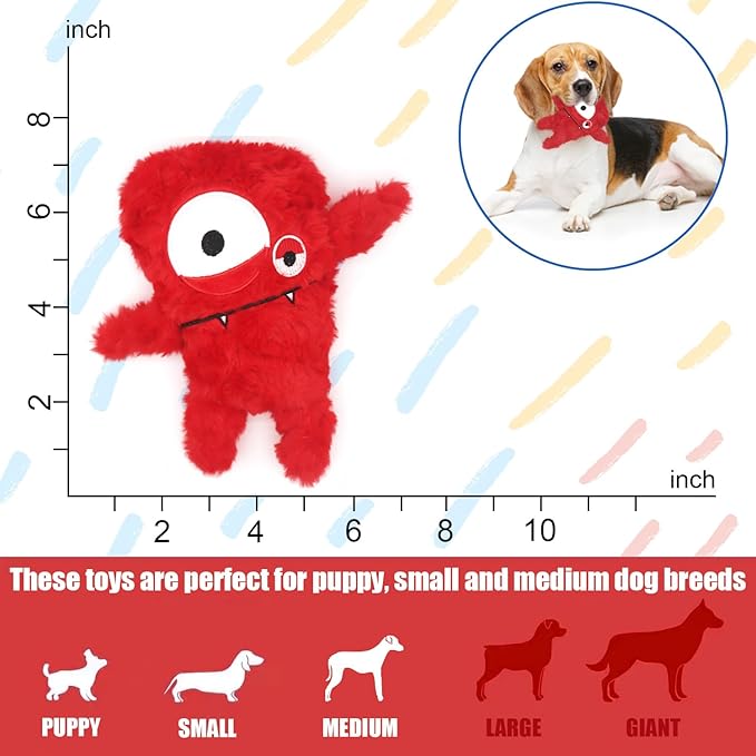 HUGEME Squeaky Dog Toy, Plush Stuffed Dog Toy Keep Them Busy Tug of War Dog Chew Toy for Small Medium Large Dogs (Red)