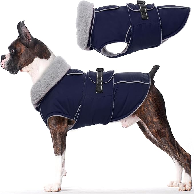 Lelepet Warm Dog Coat Waterproof Dog Jacket for Medium Dogs Reflective Fleece Vest with Adjustable Buckle Hook & Loop Windproof Cold Weather Coats for Small Medium Large Dogs, Navy Blue, M