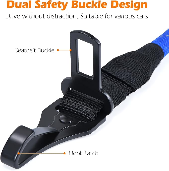 PetBonus Dog Seat Belt for Car, Durable Rope Dog Car Harness Seatbelt for Vehicle, Pet Tether Safety Restraint with Heavy Duty Buckle Hook Latch Lockable Clip for Small Medium Large Breeds (Blue)