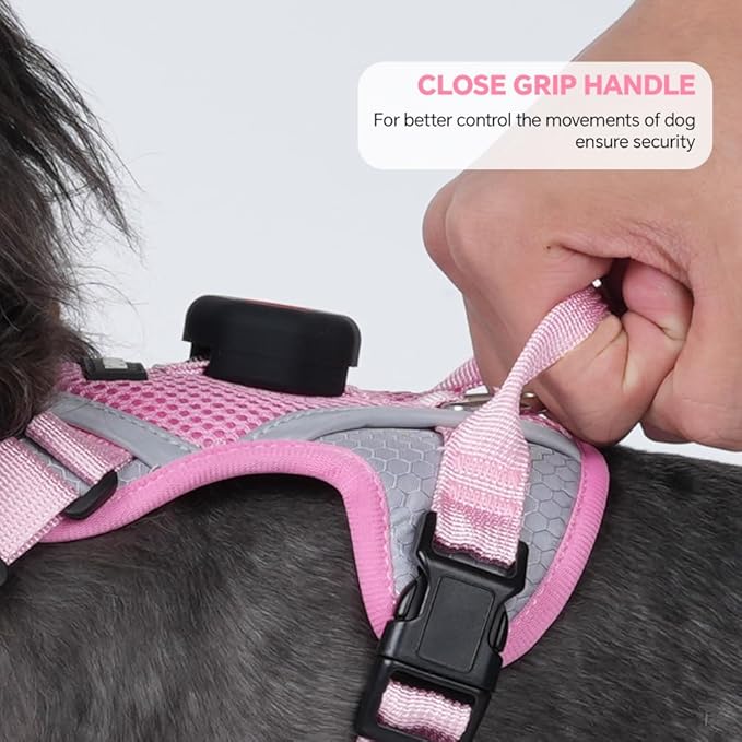 Cat Harness and Leash Set with AirTag Holder: Upgraded Escape Proof Vest with Lead for Small Dog Puppy Large Cat Walking，Soft Breathable Mesh Coat with Reflective Strip (Pink, XL)