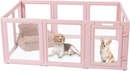 LoveTail DIY Clear Acrylic Dog Playpen House,Quick Easy Assembly and Disassembly,Strong Floor Suction,Indoor and Outdoor Use,Easy Cleansing Puppy Fence (Skin Pink, 23.6" H, 10PCS)