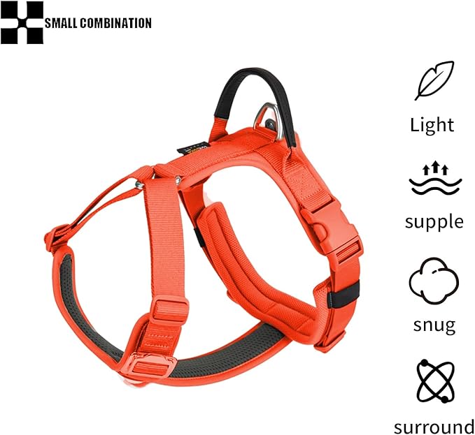 Adjustable Dog Harness with Handle, Padded Comfort,Small, Medium and Large Dogs (Orange, S)