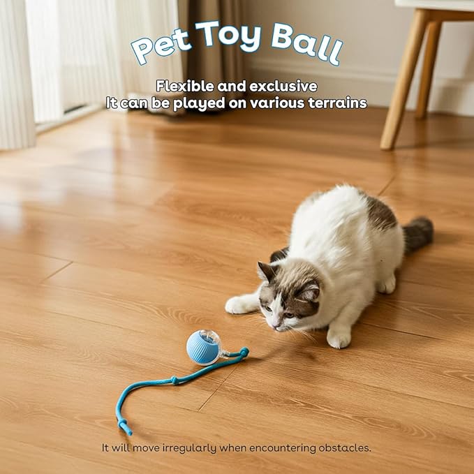 NatureTails Interactive Cat Toys for Indoor Cats,The 3rd Generation Agile Moving Cat Ball with Elastic Mesh Tail,Automatic Kitten Toys for Bored Indoor Adult Cats,Motion Activated (Blue)