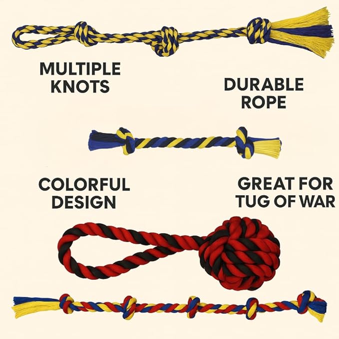 PAWPOURRI Dog Rope Toys for Medium and Large Dogs | Strong Cotton Rope Set for Chewing, Teething Comfort, Tug Play and Daily Interactive Activities | (2 pcs Dog Toys Combo)