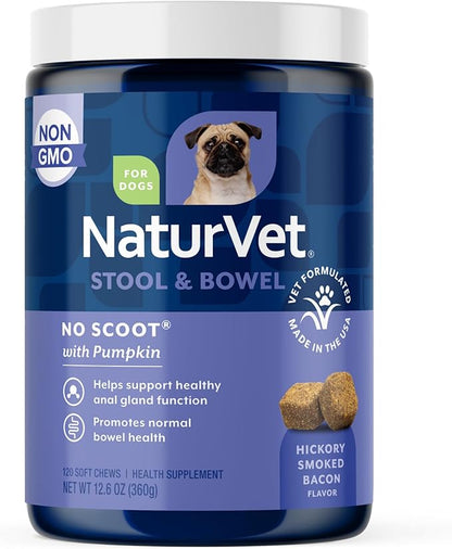 NaturVet - No Scoot for Dogs - 120 Soft Chews - Plus Pumpkin - Supports Healthy Anal Gland & Bowel Function - Enhanced with Beet Pulp & Psyllium Husk