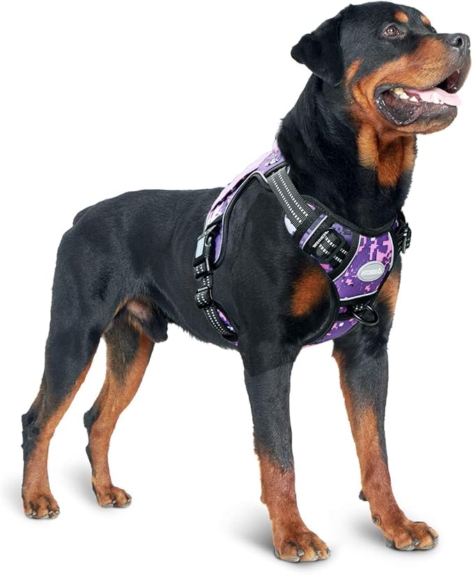 AUROTH Tactical Dog Harness for Large Dogs No Pull Adjustable Pet Harness Reflective K9 Working Training Easy Control Pet Vest Military Service Dog Harnesses Purple Camo XXL