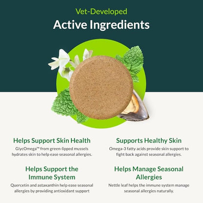 ULTIMATE PET NUTRITION Canine Radiance Skin Allergy Support Supplement for Dogs, Omega-3 Skin Hydration, Antioxidants to Prevent Itching and Strengthen Coat, 60 Chewable Tablets