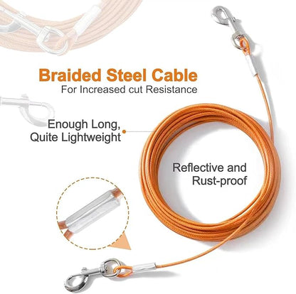 Tie Out Cable for Dogs,10/20/30/50/100FT Dog Leads for Yard Chew Proof,Heavy Duty Tie Out Cable for Large Dogs Up to 125lbs,Dog Runner Tether (Orange, 125Ibs 10ft)