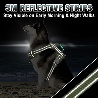 BARKBAY No Pull Dog Harness Large Reflective Dog Harness with Front Clip and Easy Control Handle for Walking Training Running with ID tag Pocket(Camo,L)