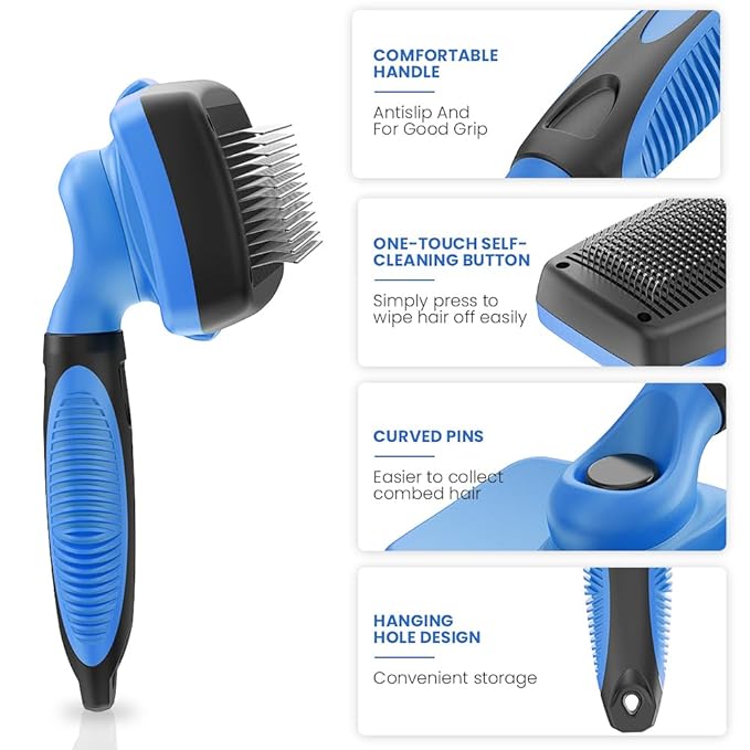 Self-Cleaning Pet Grooming Brush – Deshedding Tool - Removes Loose Fur- Easy One-Click Fur Removal - Hair Brush - Pet Hair Removal Tool - Cat brush - Dog brush for Shedding - Dog hair remover - Large
