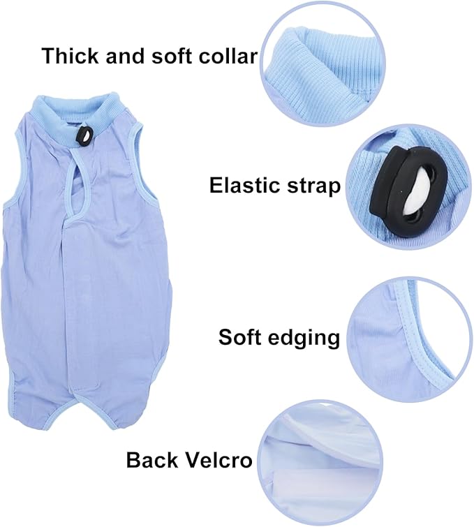 QIYADIN Cat Recovery Suit, Surgical Recovery Clothes for Abdominal Wound or Skin Disease, Cats Onesie After Surgery and Spay, E-Collar Alternative Pajama Suit (Blue, Medium)