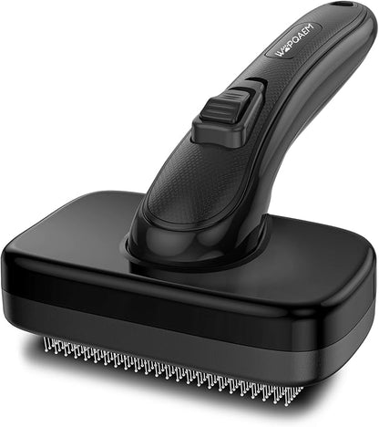 WOPQAEM Self Cleaning Slicker Brush for Dog, Cat, Skin Friendly Shedding & Grooming Tool for Long and Short Haired Pets, Easy Clean Retractable Bristles, Black