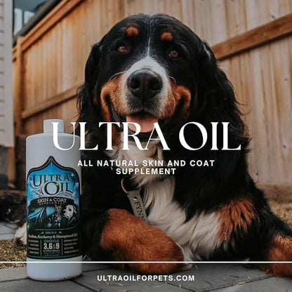 Ultra Oil Skin and Coat Supplement for Dogs and Cats with Hemp Seed, Flaxseed, Grape Seed, and Fish Oils for Relief from Dry Itchy Skin, Dull Coat, Hot Spots, Dandruff, and Allergies, (16 oz)