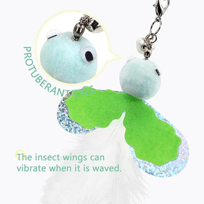 SONGWAY Cat Feather Toys Wand - 7 Pcs Interactive Cat Toys for Indoor Cats Kittens, Retractable Cat Wand with 6 Feather Teaser Refills with Bell, Cats Fishing Pole Toy, Green