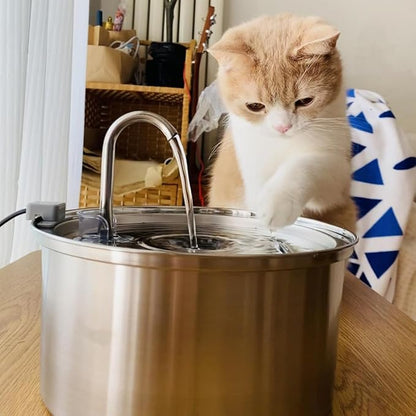 KittySpout Stainless Steel Cat Water Fountain Automatic Drinking Fountain, Quiet Circulating Water Bowl, Dishwasher Safe, Indoor Pet Fountain for Hydrated Healthy Cats (Stainless Steel, 3.2L Corded)