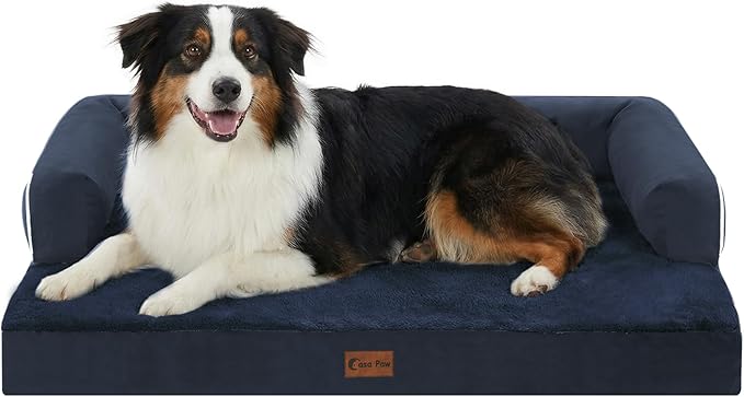 Casa Paw Orthopedic Dog Beds for Large Sized Dogs, Waterproof Egg Crate Foam Medium Dog Couch Beds for Crate 35x22Inch, Washable Pet Beds with Removable Cover and Nonskid Bottom, Navy Blue