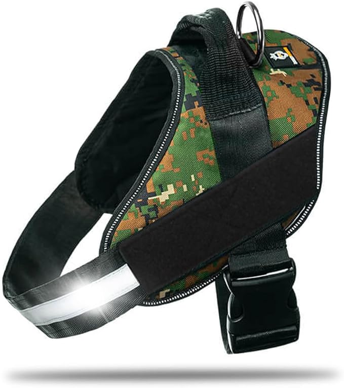 DOGGYKINGDOM Non Pull Dog Harness with Patch Panels and Handle, Adjustable, Reflective, No Choke, Heavy Duty Easy On Service Dog Vest Harnesses for Medium Large Small Sized Dogs - Military Green, L