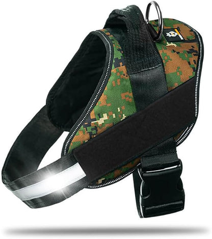 DOGGYKINGDOM Non Pull Dog Harness with Patch Panels and Handle, Adjustable, Reflective, No Choke, Heavy Duty Easy On Service Dog Vest Harnesses for Medium Large Small Sized Dogs - Military Green, 2XL
