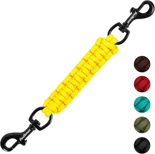 PetBonus Dog Collar Safety Clip, Handmade Backup Safety Strap for Dog Harness, Prong, Pinch Collar, Double Ended Clasp Leash Connector (Yellow)
