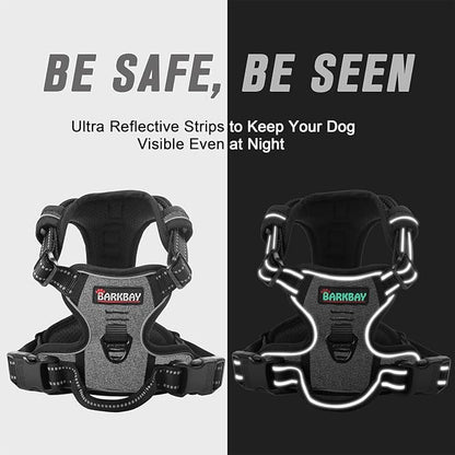 BARKBAY No Pull Dog Harness Front Clip Heavy Duty Reflective Easy Control Handle for Large Dog Walking(Dark Grey,L)
