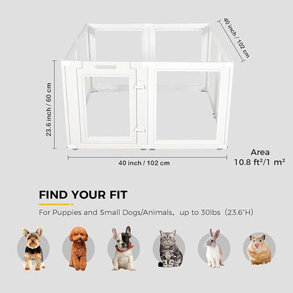 EVERFRONT Clear Acrylic Plastic Dog Playpen - Clear Dog Play Pen - Easy Assemble Acrylic Dog Playpen - Puppy Playpen, Cat Playpen, Small Animal Playpen, Dog Play Pen Indoors (White, 23.6“ H, 8PCS)
