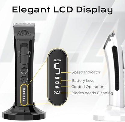 Kenchii Flash Dog Clippers for Grooming 4-in-1 Digital Cordless Cat & Dog Grooming Clipper for Pet Care, Precision Pet Grooming Trim, Shape, and Style Effortlessly, Black