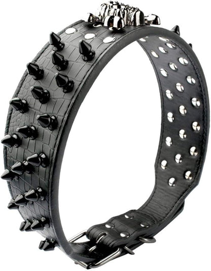 Serijoars Spiked Studded Dog Collar, PU Leather Dog Collar, Adjustable Pet Collars for Medium or Large Breed Pet (XL, Black2)