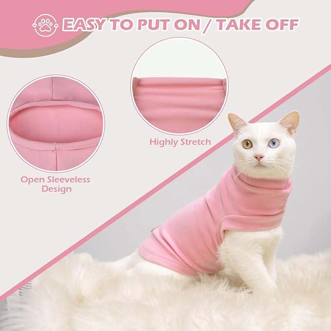 EXPAWLORER Soft Cat Sweater - Sweaters for Cats Only Warm Kitten Clothes, Fall and Winter Pet Coat Pullover Design, Fleece Sweatshirt Clothing Also for Puppy Small Dogs, Pink Small