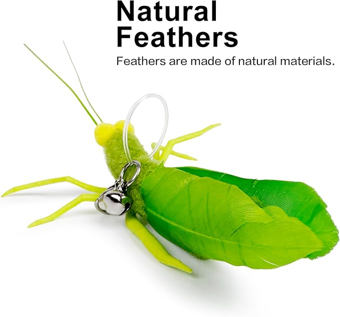 TTcat Feather Cat Toy Attachments,3 Pcs Simulation Insects Bugs Dragonfly Grasshopper Refills, Cat Toys Replacement Feathers for Cat Kitten Wand.