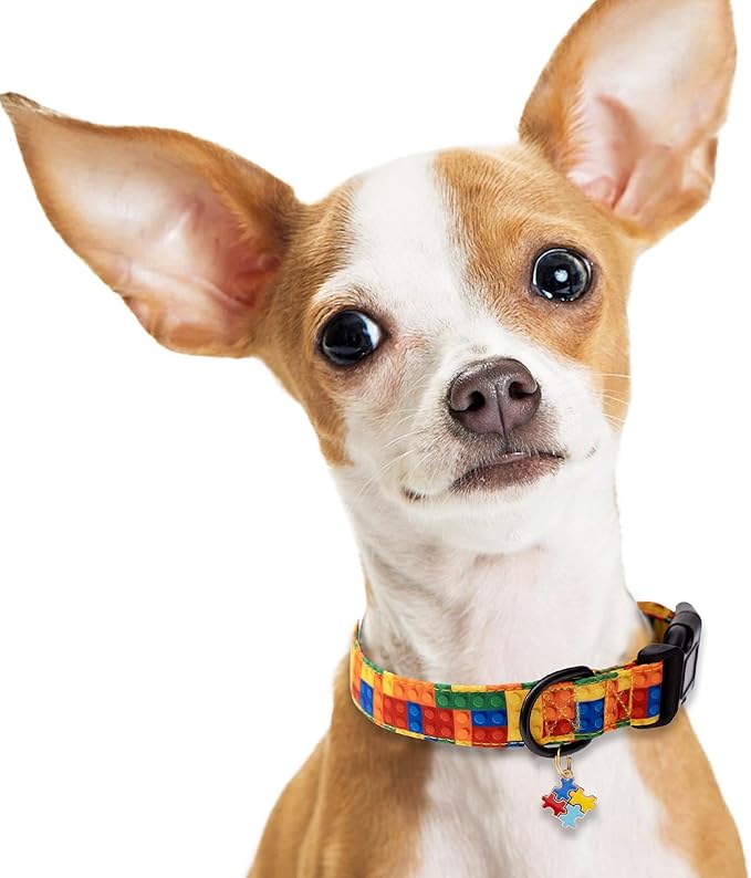 Faygarsle Dog Collar for Small Medium Large Dogs Colorful Puppy Collars for Female Dogs Toy Building Blocks Patterned Pet Collars for Summer Spring Wedding Puppy Girl Dog Collar XS