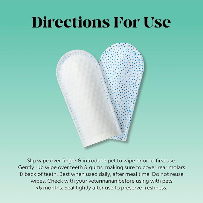 Dog Dental Finger Wipes for Teeth Cleaning Plaque Off - Dental Care for Dogs & Cats, Stain & Tartar Remover for Teeth, Finger Toothbrush Wipes, Gum Care with Zinc, Green Tea, + Postbiotics - 30 ct