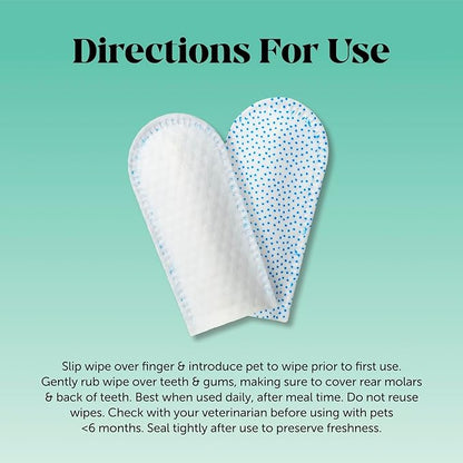 Dog Dental Finger Wipes for Teeth Cleaning Plaque Off - Dental Care for Dogs & Cats, Stain & Tartar Remover for Teeth, Finger Toothbrush Wipes, Gum Care with Zinc, Green Tea, + Postbiotics - 30 ct