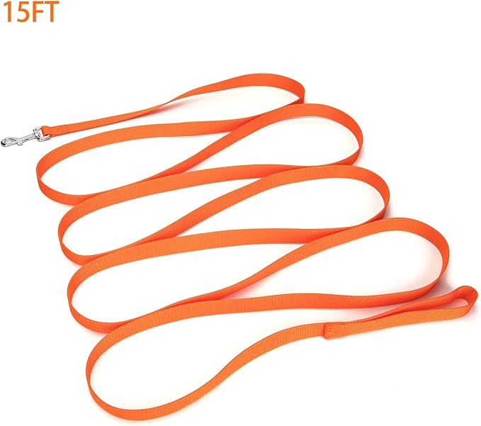 Siumouhoi Strong Durable 15ft Nylon Dog Training Leash, 1 Inch Wide Traction Rope, for Small and Medium Dog (Orange, 15 Feet)