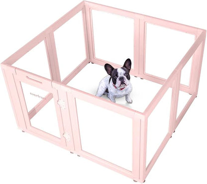 EVERFRONT Clear Acrylic Plastic Dog Playpen - Clear Dog Play Pen - Easy Assemble Acrylic Dog Playpen - Puppy Playpen, Cat Playpen, Small Animal Playpen, Dog Play Pen Indoors (Pink-30.3" H, 8PCS)