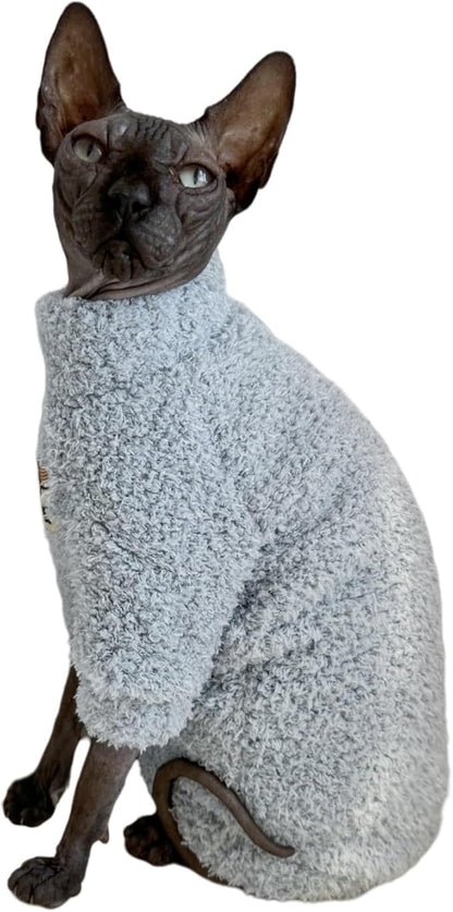 Sphynx Cat Clothes Hairless Cat Super Soft Warm Fleece T Shirt Elastic Winter Sweater Outfit, Pet Clothes for Sphynx Cat Coat for Cats and Small Dogs Apparel (Blue, X-Large)