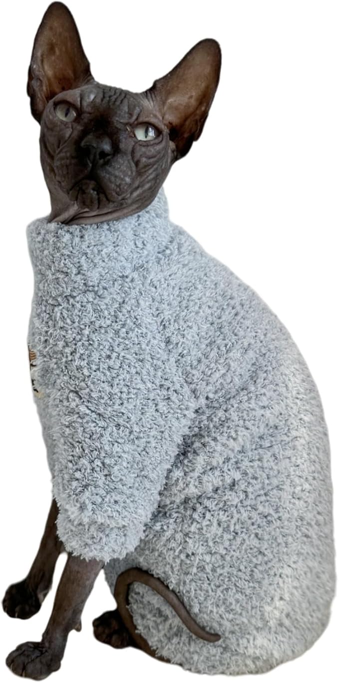 Sphynx Cat Clothes Hairless Cat Super Soft Warm Fleece T Shirt Elastic Winter Sweater Outfit, Pet Clothes for Sphynx Cat Coat for Cats and Small Dogs Apparel (Blue, Large)
