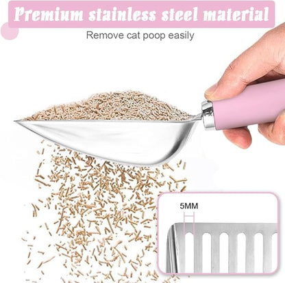 Apidgrowth Cat Litter Scoop - Stainless Steel Metal Cat Litter Scoop-Sturdy Mesh Scooper - Mesh Shovel-Easy to Clean - Suitable for Cat Litter Box -Pink
