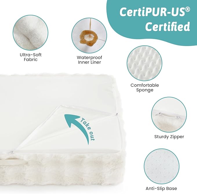 COZY KISS Orthopedic Dog Bed for Large Size Dog, Soft and Warm Faux Fur Extra Large Sofa for Pet Up to 100 lbs, Foam Bolster Anti-Slip Couch with Washable Removable Cover, XL 44x32x7 inch, Beige