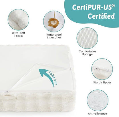 COZY KISS Orthopedic Dog Bed for Large Size Dog, Soft and Warm Faux Fur Extra Large Sofa for Pet Up to 100 lbs, Foam Bolster Anti-Slip Couch with Washable Removable Cover, XL 44x32x7 inch, Beige